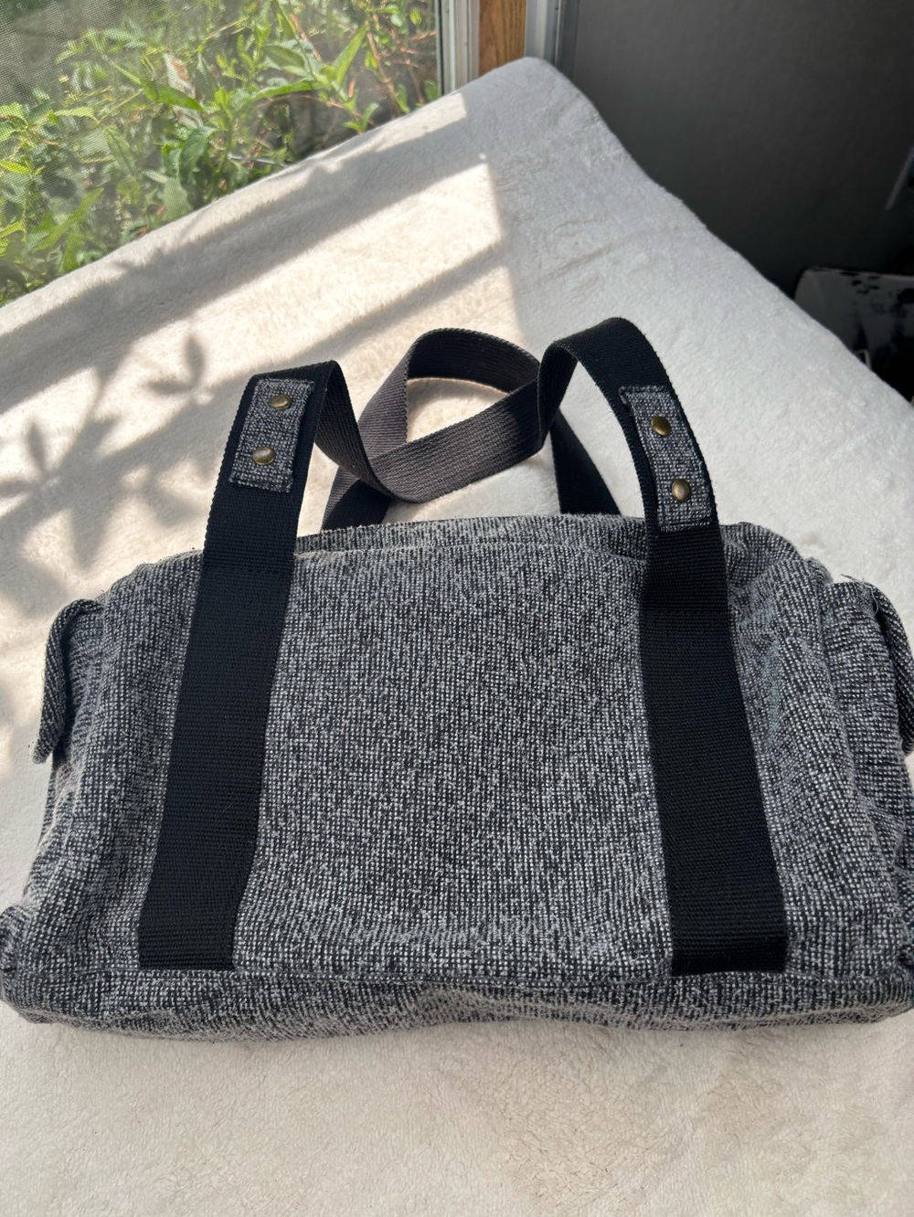 Kavu Gray Heather Shoulder Bag / Small Duffel Bag with Black Webbing - Picture 7 of 15
